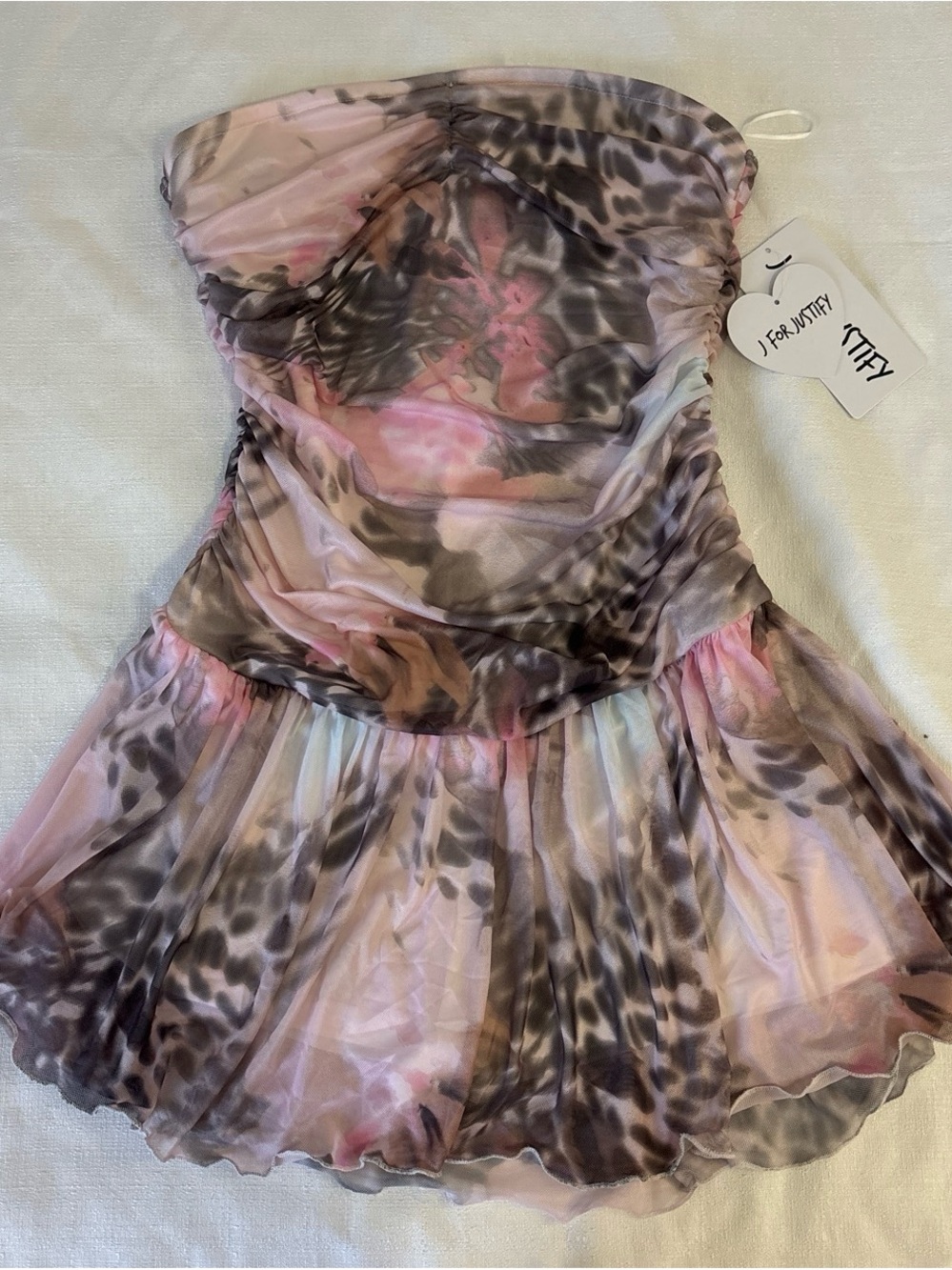2000s Inspired Pink & Gray Animal Print Strapless Romper Dress